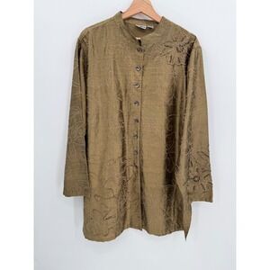 Chico's Womens 100% Silk Floral Beaded Button Up Tunic Size 3/XL Elegant Artsy